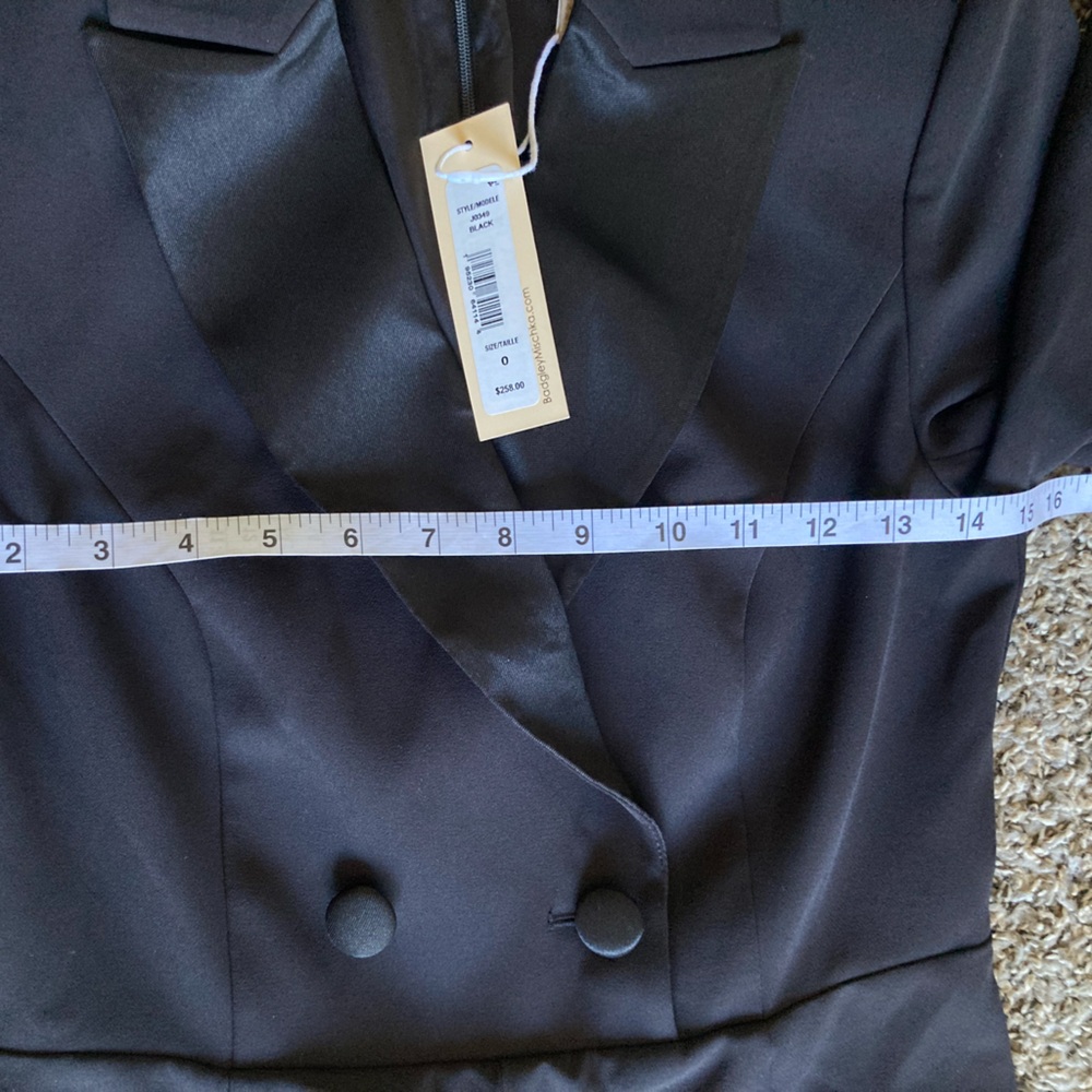 JouJou by Badgley Mischka Black Tuxedo Blazer Romper Size 0 Rhinestone Trim - Picture 9 of 16